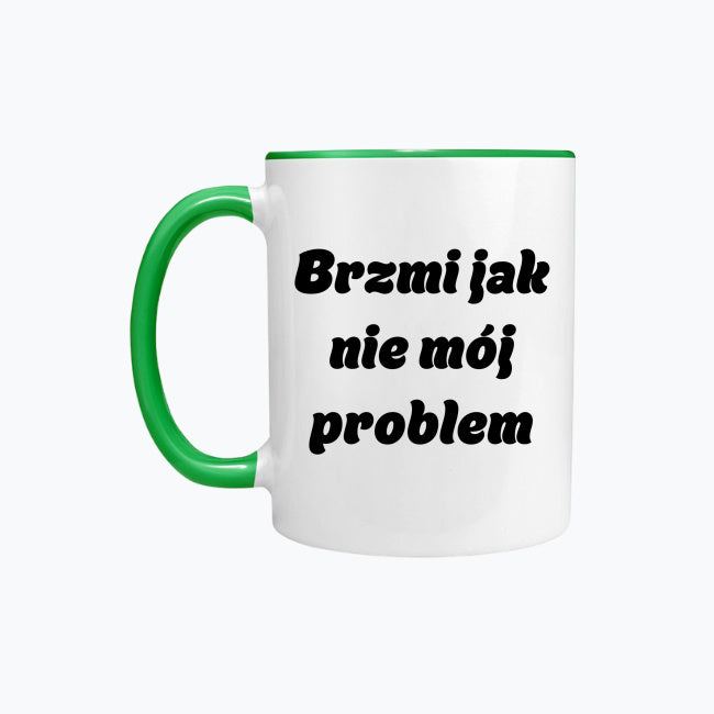 Kubek porcelanowy z kolorowym uchwytem i napisem