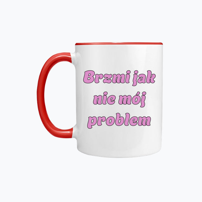 Kubek porcelanowy z kolorowym uchwytem i napisem