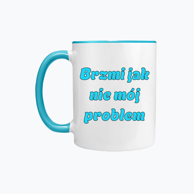Kubek porcelanowy z kolorowym uchwytem i napisem