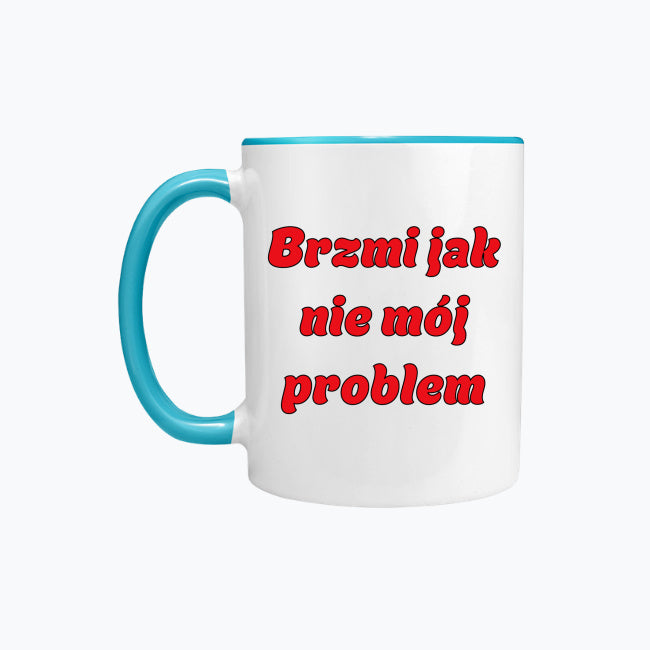 Kubek porcelanowy z kolorowym uchwytem i napisem