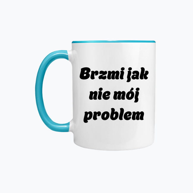 Kubek porcelanowy z kolorowym uchwytem i napisem