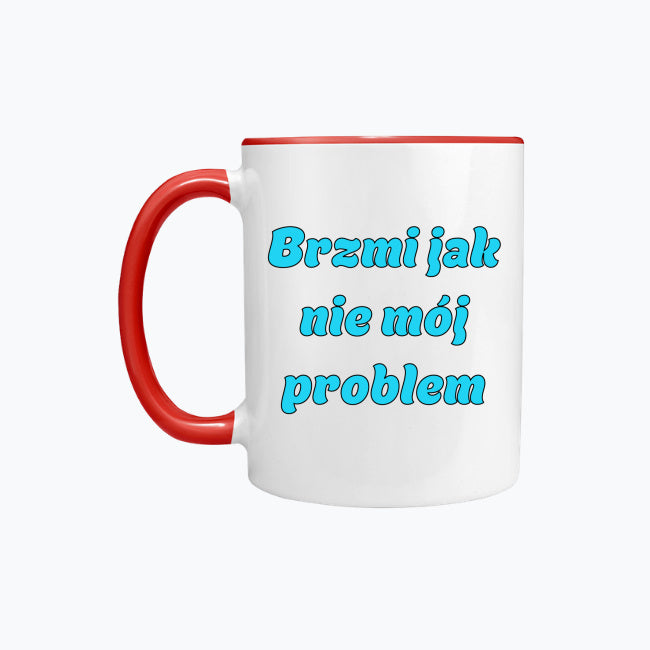 Kubek porcelanowy z kolorowym uchwytem i napisem