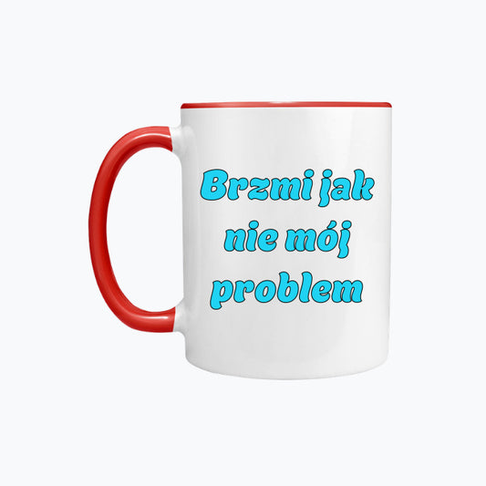 Kubek porcelanowy z kolorowym uchwytem i napisem