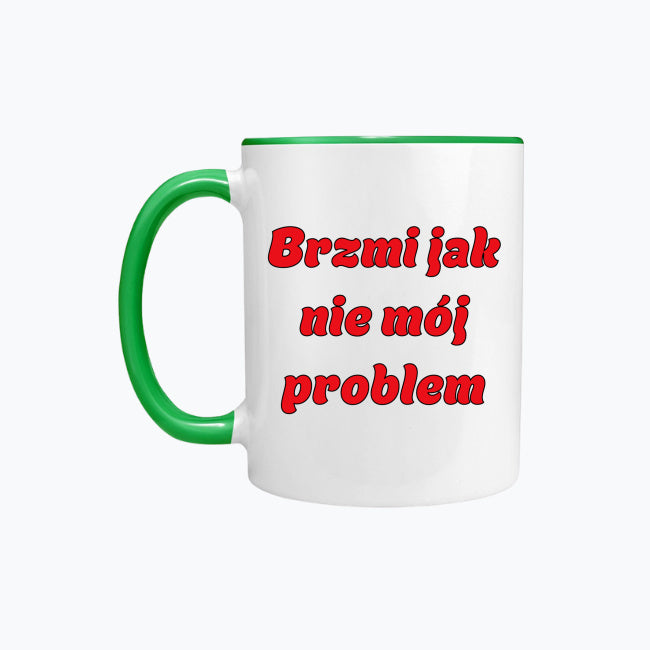 Kubek porcelanowy z kolorowym uchwytem i napisem