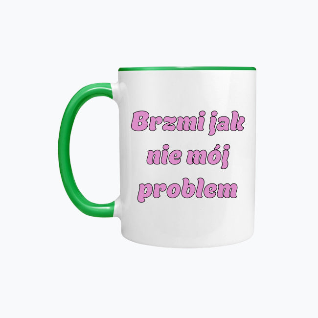 Kubek porcelanowy z kolorowym uchwytem i napisem