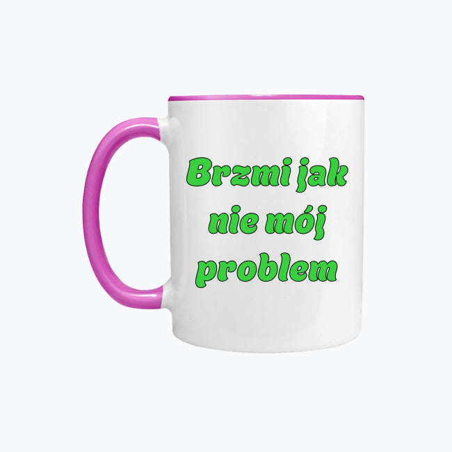 Kubek porcelanowy z kolorowym uchwytem i napisem