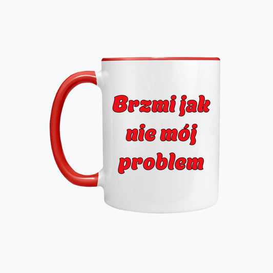 Kubek porcelanowy z kolorowym uchwytem i napisem