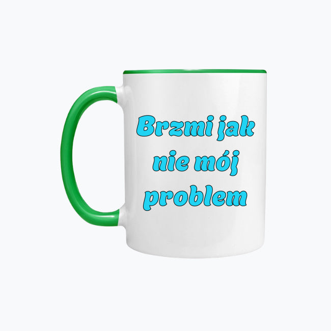 Kubek porcelanowy z kolorowym uchwytem i napisem