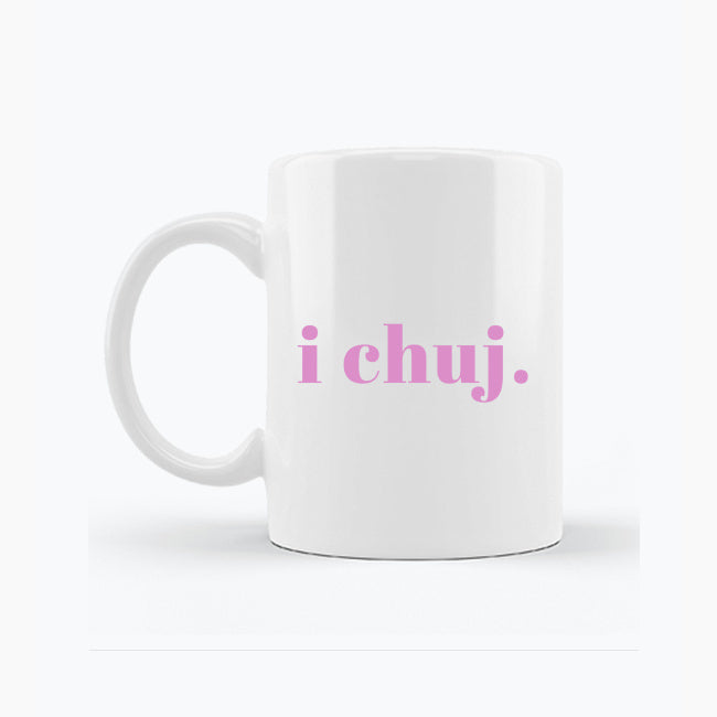 Biały kubek porcelanowy z napisem „i ch*j”