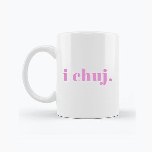 Biały kubek porcelanowy z napisem „i ch*j”