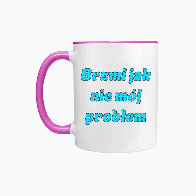 Kubek porcelanowy z kolorowym uchwytem i napisem