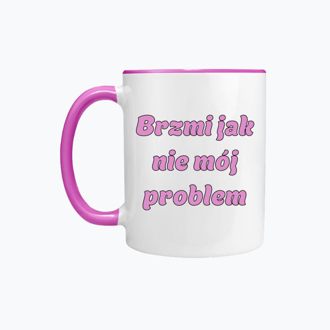 Kubek porcelanowy z kolorowym uchwytem i napisem