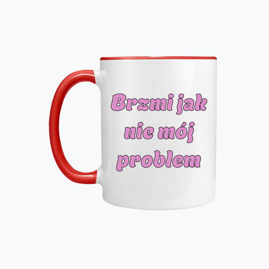 Kubek porcelanowy z kolorowym uchwytem i napisem