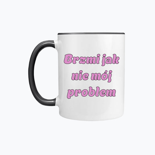Kubek porcelanowy z kolorowym uchwytem i napisem