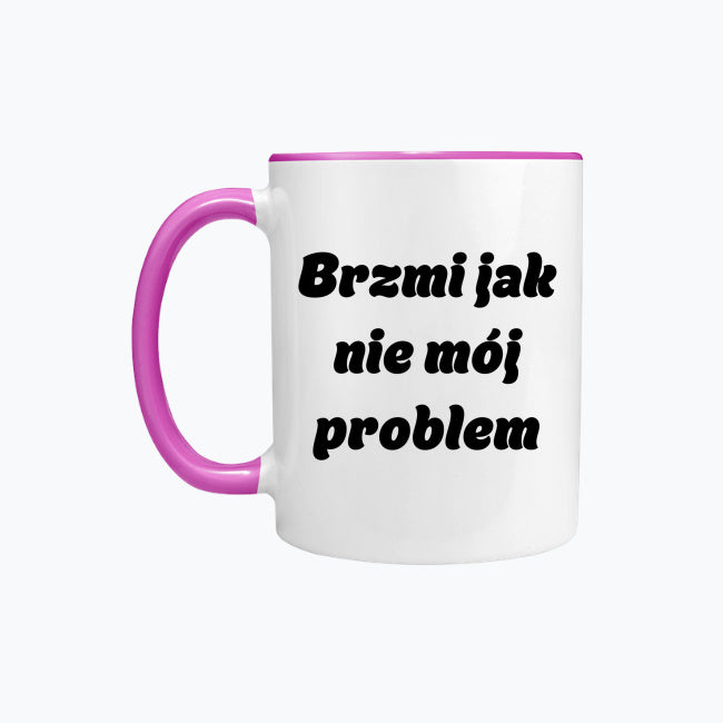 Kubek porcelanowy z kolorowym uchwytem i napisem