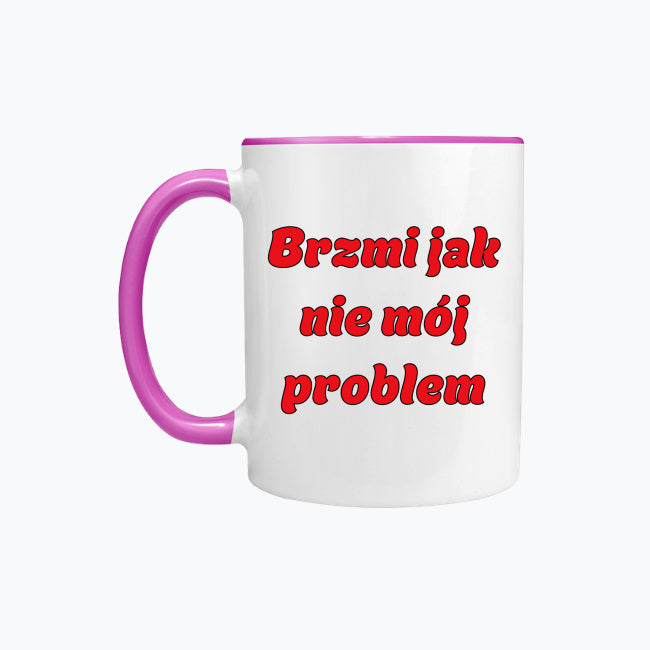 Kubek porcelanowy z kolorowym uchwytem i napisem