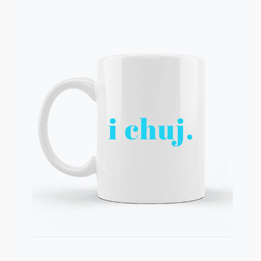 Biały kubek porcelanowy z napisem „i ch*j”