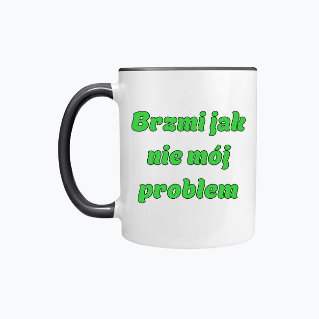 Kubek porcelanowy z kolorowym uchwytem i napisem