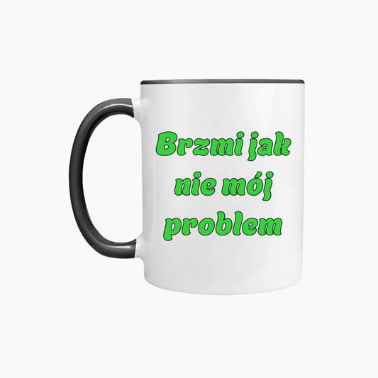 Kubek porcelanowy z kolorowym uchwytem i napisem