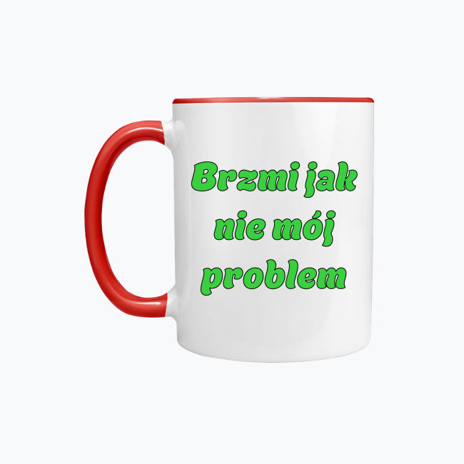 Kubek porcelanowy z kolorowym uchwytem i napisem
