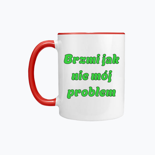 Kubek porcelanowy z kolorowym uchwytem i napisem