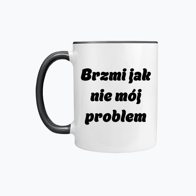 Kubek porcelanowy z kolorowym uchwytem i napisem