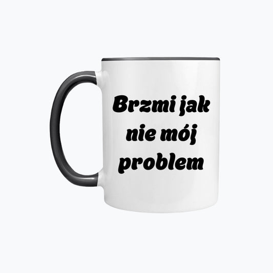 Kubek porcelanowy z kolorowym uchwytem i napisem