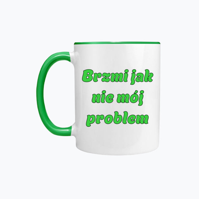 Kubek porcelanowy z kolorowym uchwytem i napisem