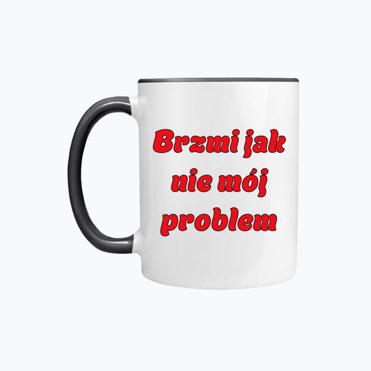 Kubek porcelanowy z kolorowym uchwytem i napisem