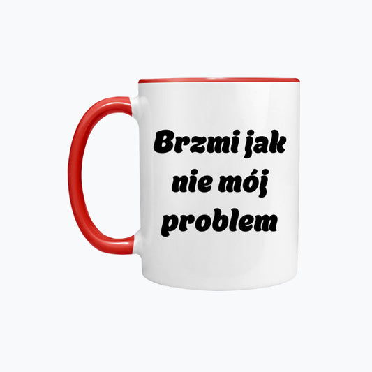 Kubek porcelanowy z kolorowym uchwytem i napisem
