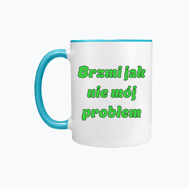 Kubek porcelanowy z kolorowym uchwytem i napisem