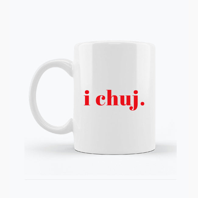 Biały kubek porcelanowy z napisem „i ch*j”