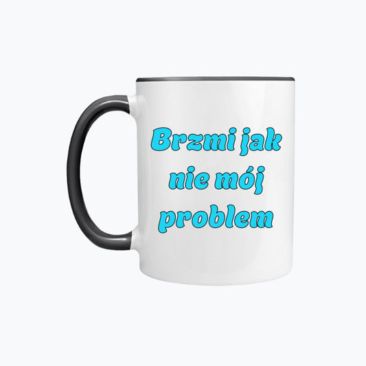 Kubek porcelanowy z kolorowym uchwytem i napisem