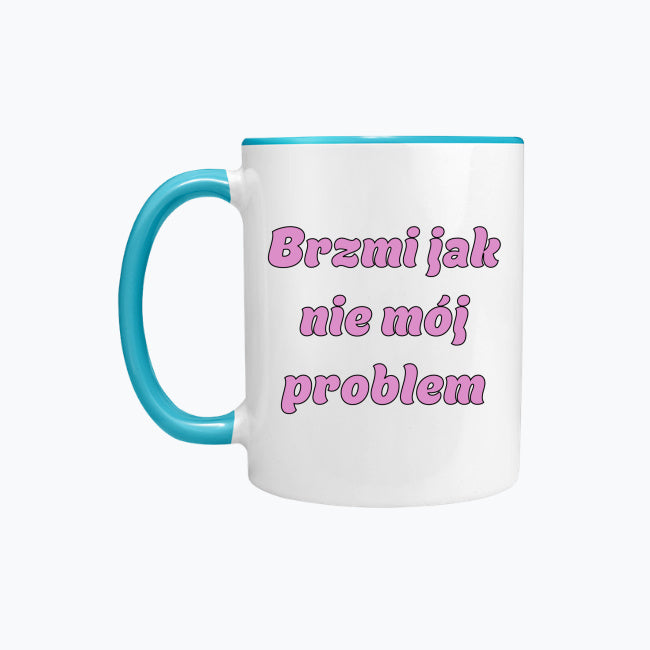 Kubek porcelanowy z kolorowym uchwytem i napisem